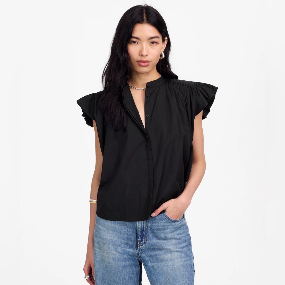 Madewell women’s Poplin Shirred Button-Up Shirt black Size XS NWT
